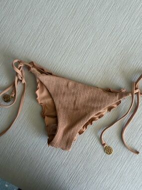 Luli Fama reversible ribbed textured XS bikini bottom gold tan camel brown